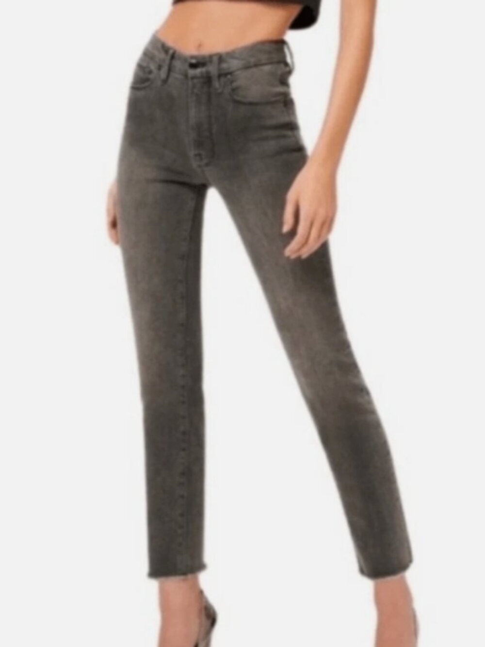 Good American Good Classic Raw Hem Slim Jeans Size 0 Black 170 Nwot